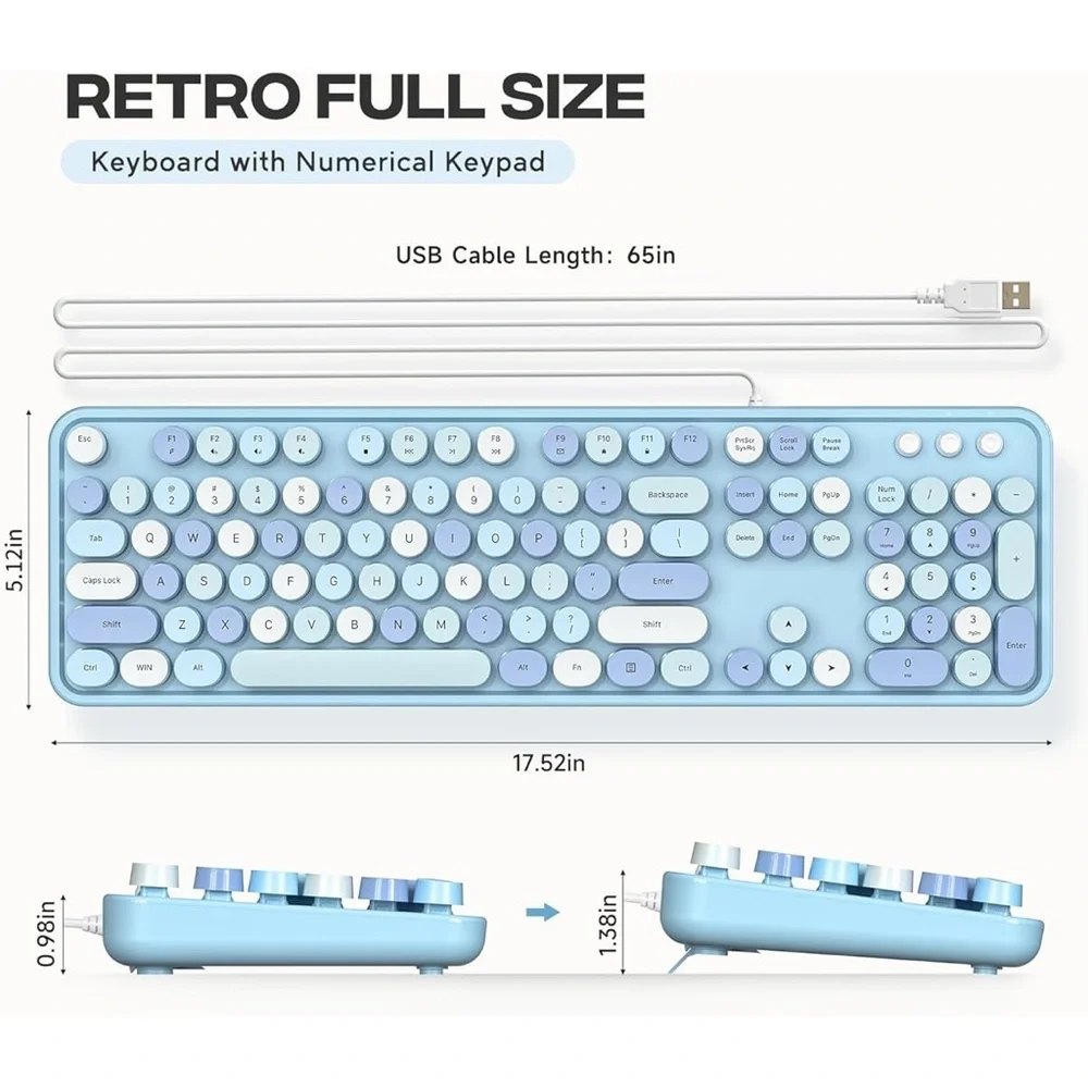 Computer Keyboard Wired USB Plug Retro Typewriter Keyboard Full Size new